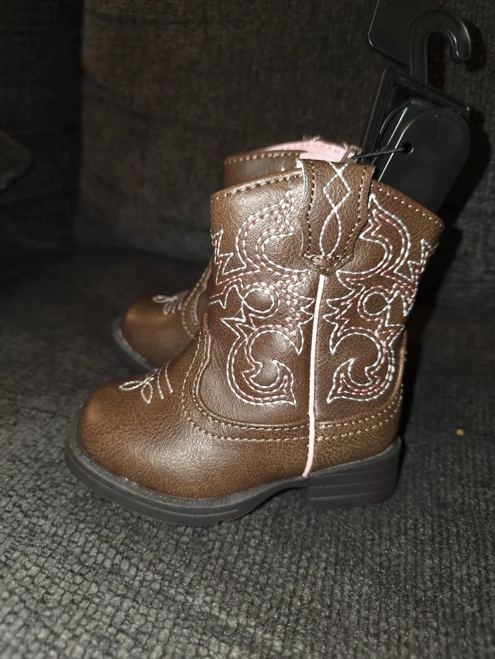 Brown Western Baby Boots with Pink Lining